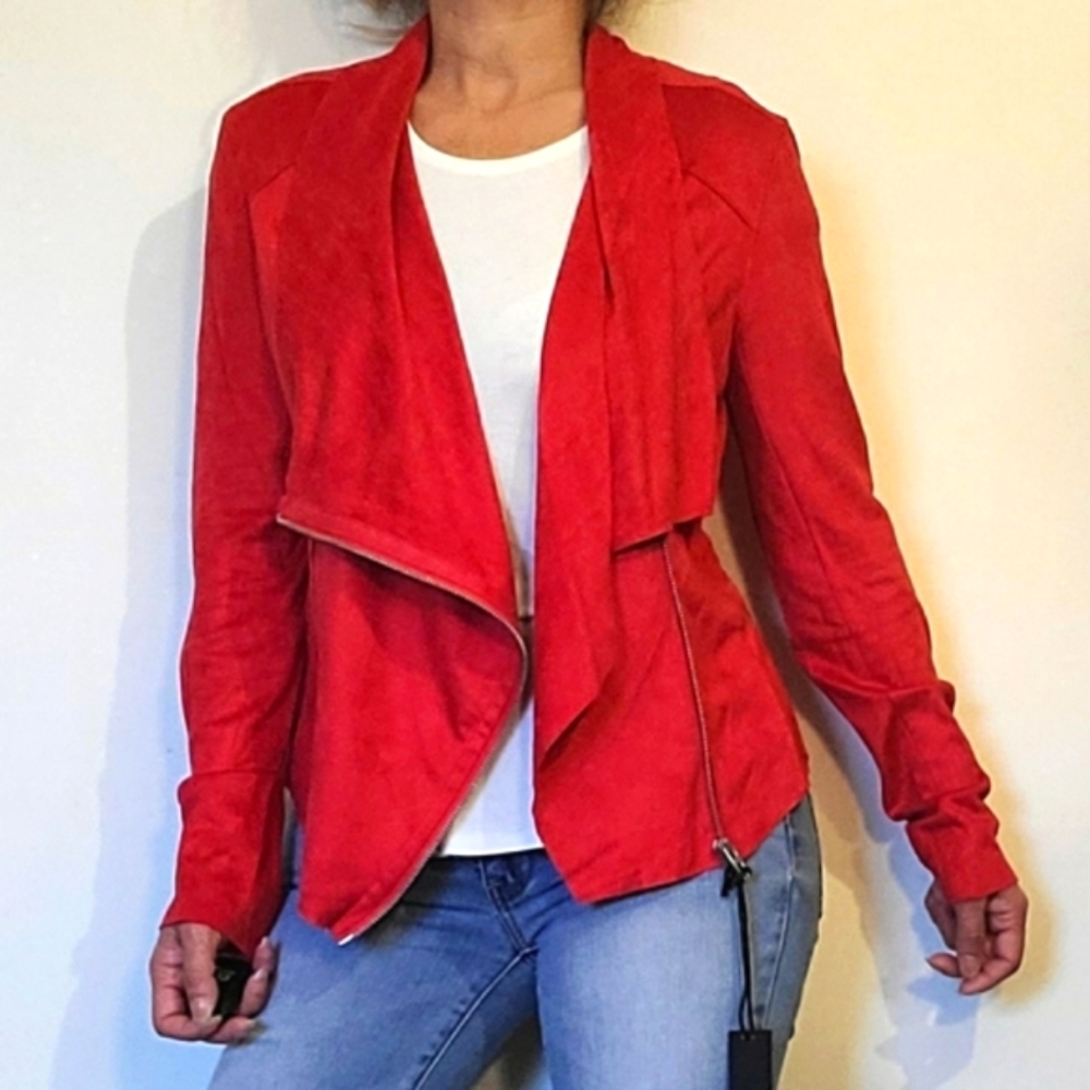 BLANK NYC faux suede long sleeve red jacket